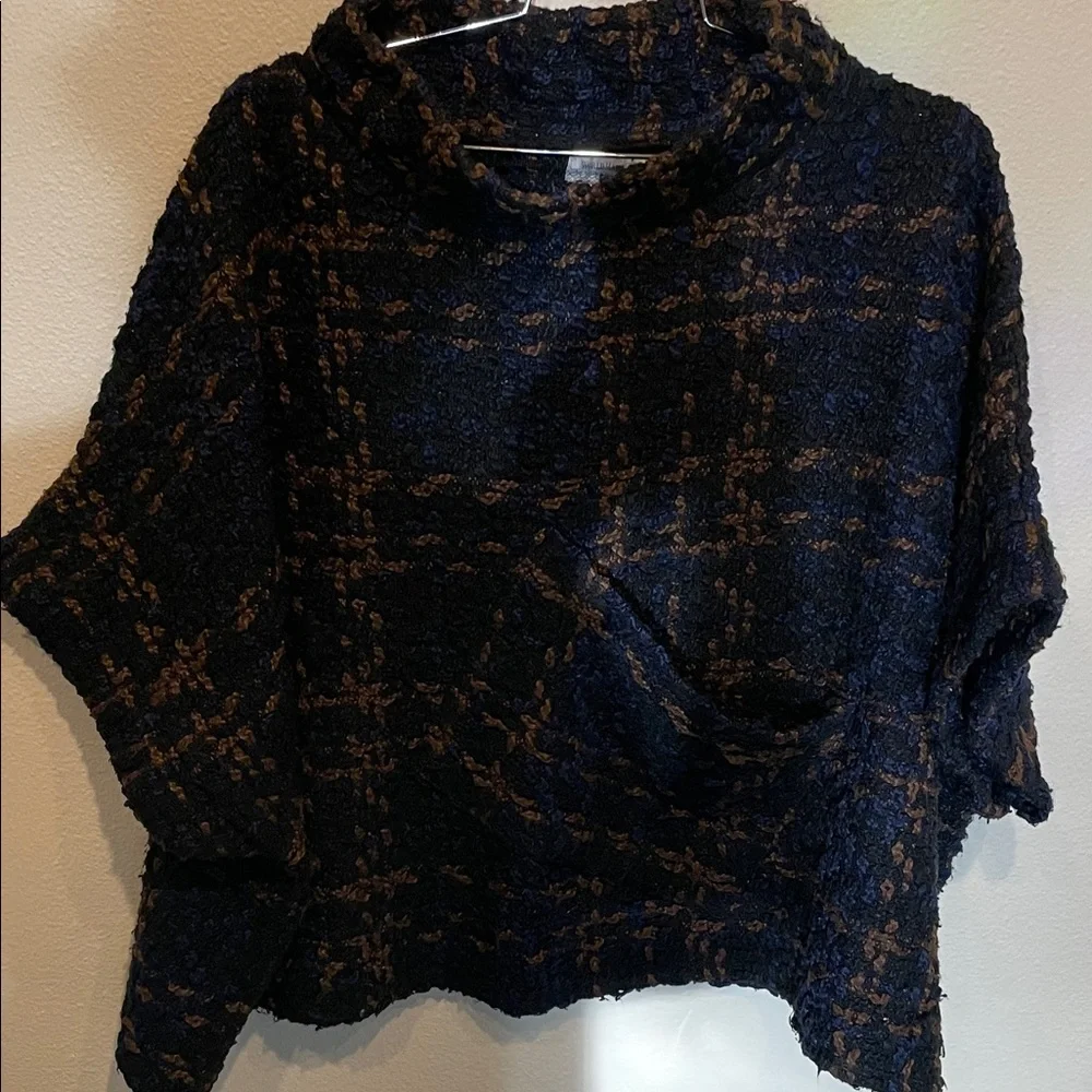 XL Cozy Navy & Brown Cost Plus World Market Poncho